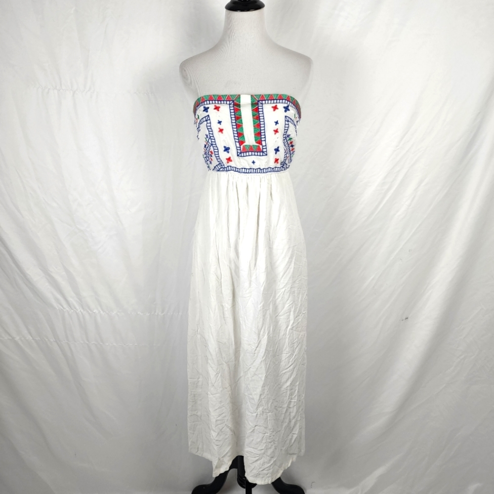 West 36th Embroidered Boho Sleeveless Strapless Tube Top Maxi Dress, Small